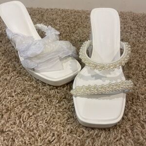 Amazon White Pearl-Embellished Heels